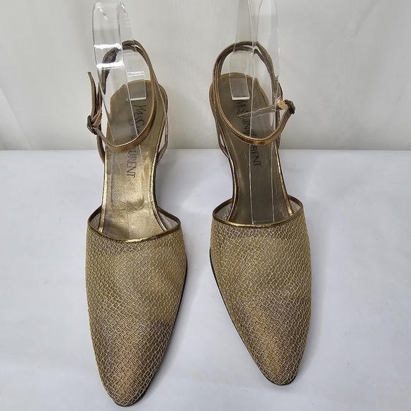 Yves Saint Laurent Luxor Night Metal Mesh Gold Ankle Strap Heels Size 8.5 - Picture 6 of 14